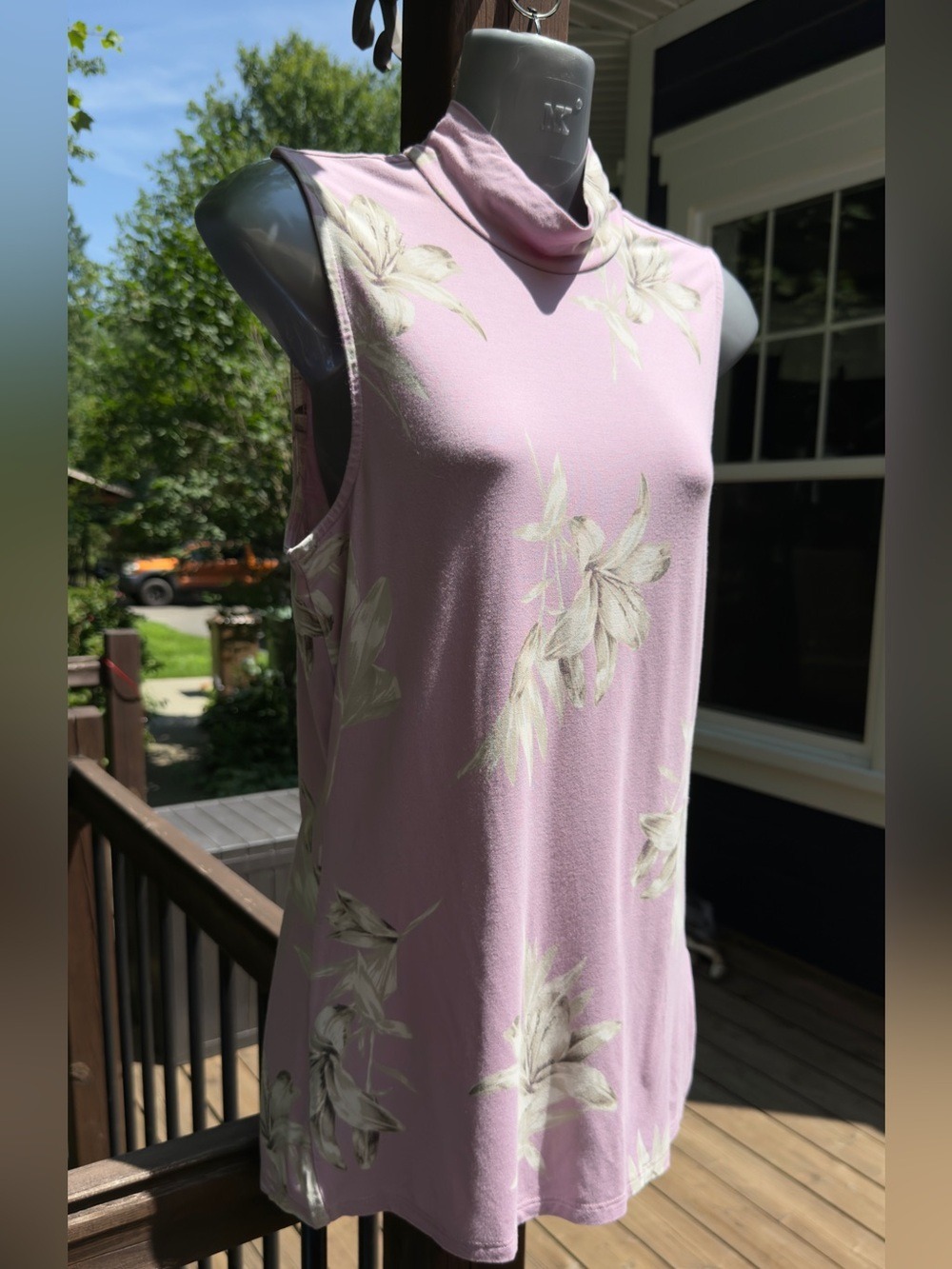 • RW&CO Pink Floral Sleeveless Cowl Neck Tunic Top Size M/M - Picture 4 of 10